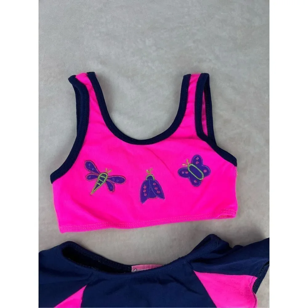 Vintage Girls Butterfly Swimsuit 90s Y2K 2T Neon